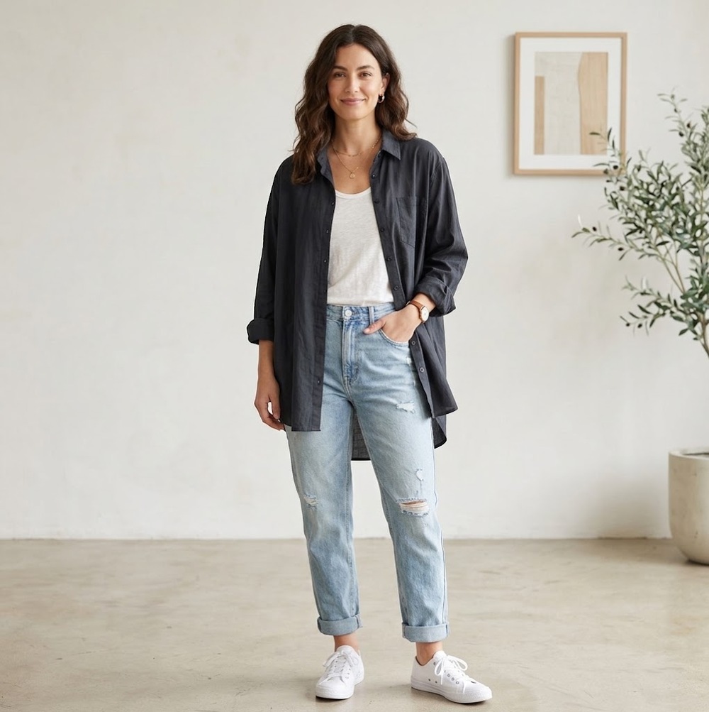 Natural Life Lived In Button Down Shirt L/XL Black Cotton Relaxed Boho